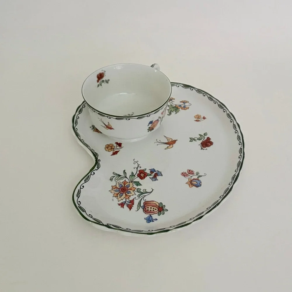 SYRACUSE China Roslyn Antique Snack Plate & Cup Set Floral O.P. Co. 1916